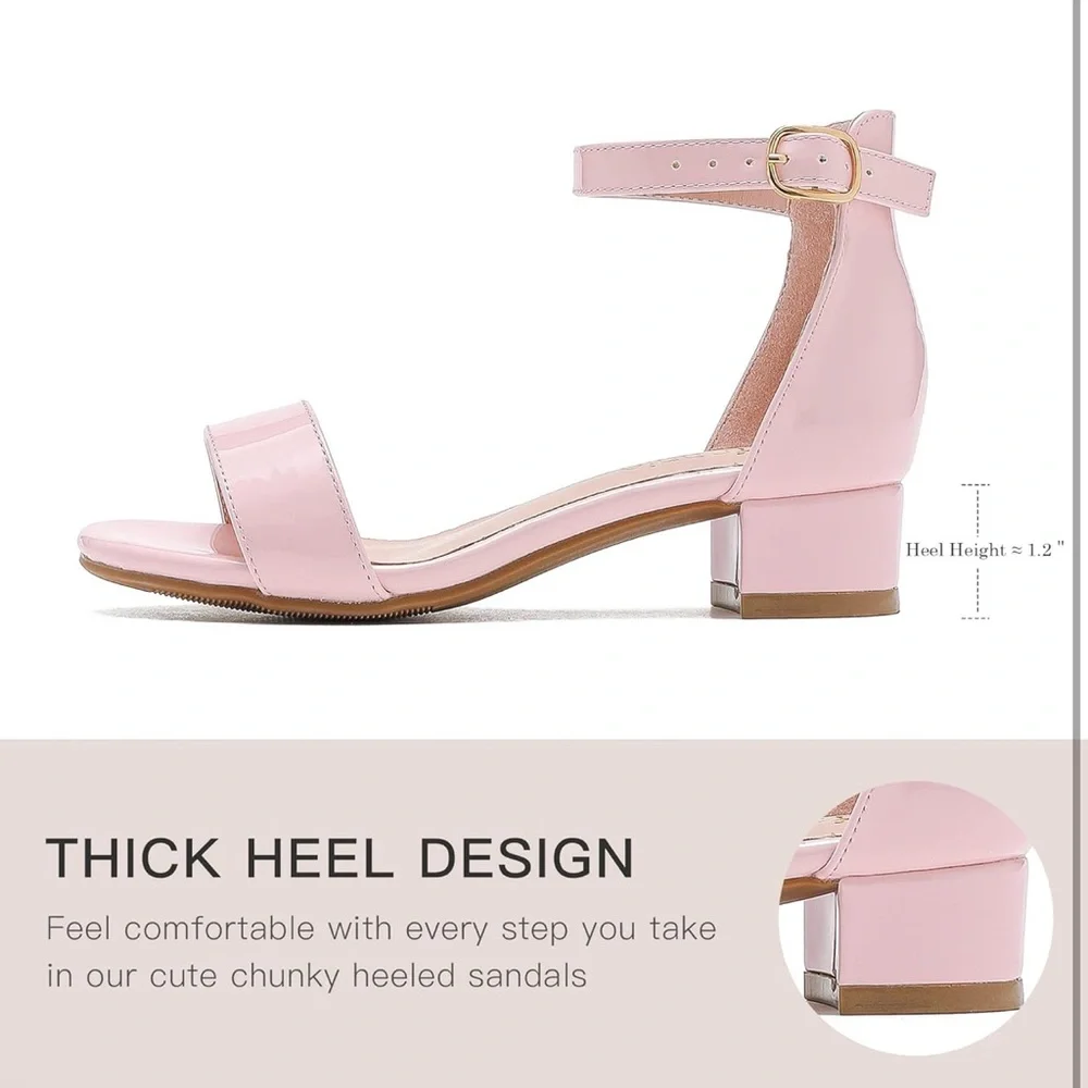 Dufannie Girls Sandals Low Heels Dress Pump Ankle Strap Open Toe -Dufannie